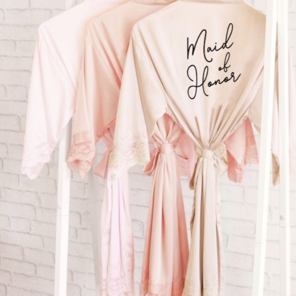 Cream Satin Robe with Tie Belt and Long Sleeves